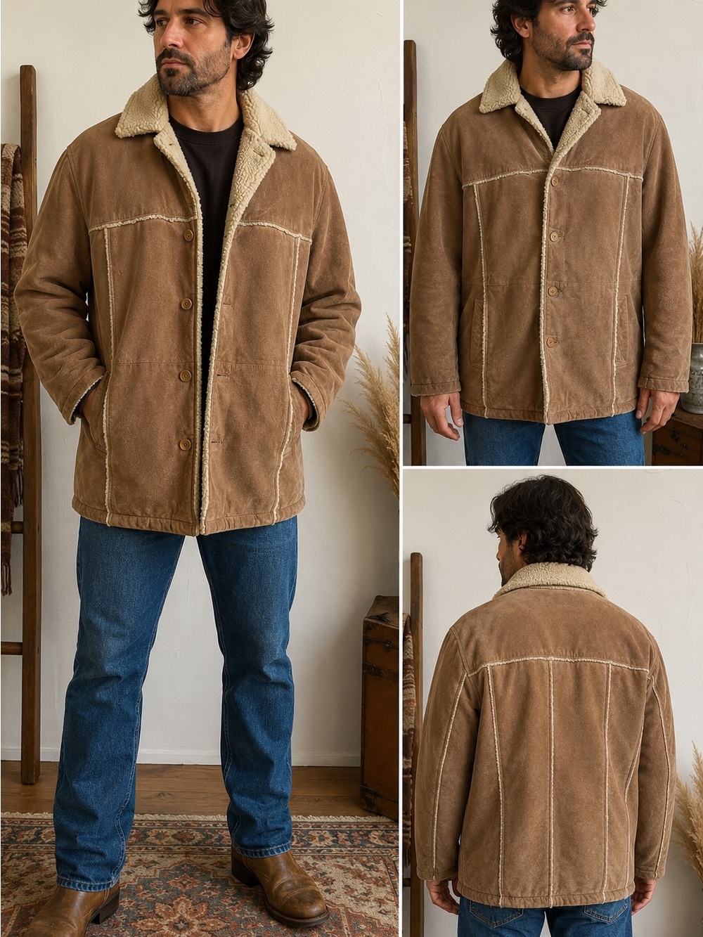 Wilsons Leather Genuine Suede Sherpa Lined Jacket Men’s XL Vintage Jacket